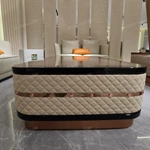 Storage Coffee Table with Quilted Leather Panels and High-Gloss Wood Veneer